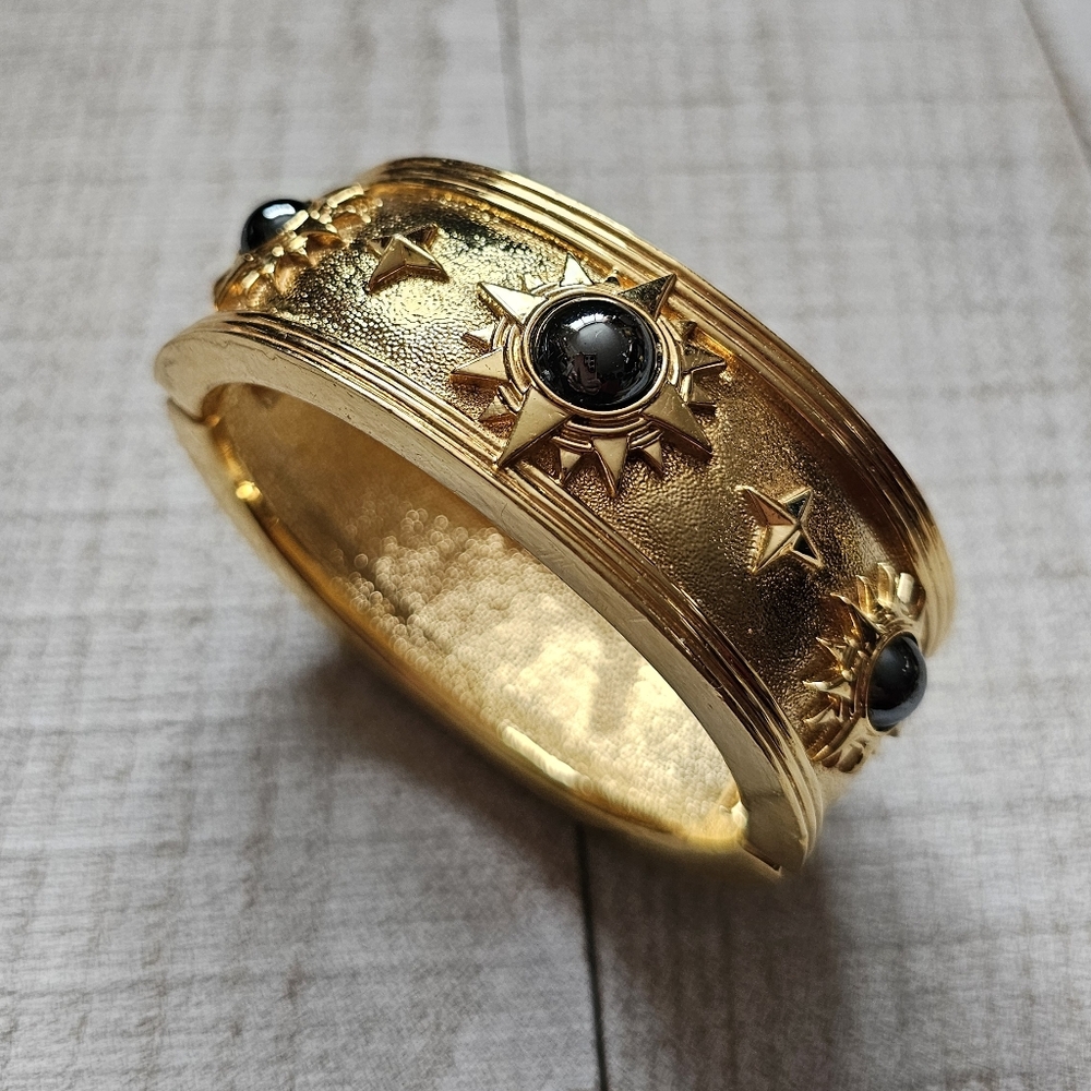 RARE 24k Plated Bangle Bracelet From Cabouchon. Vintage 1980's Bracelet.